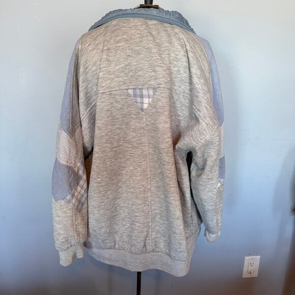 Vintage 90s Be In The Seen Blue Gray Jacket Reversible Patchwork Cottage Grandma - Picture 2 of 14